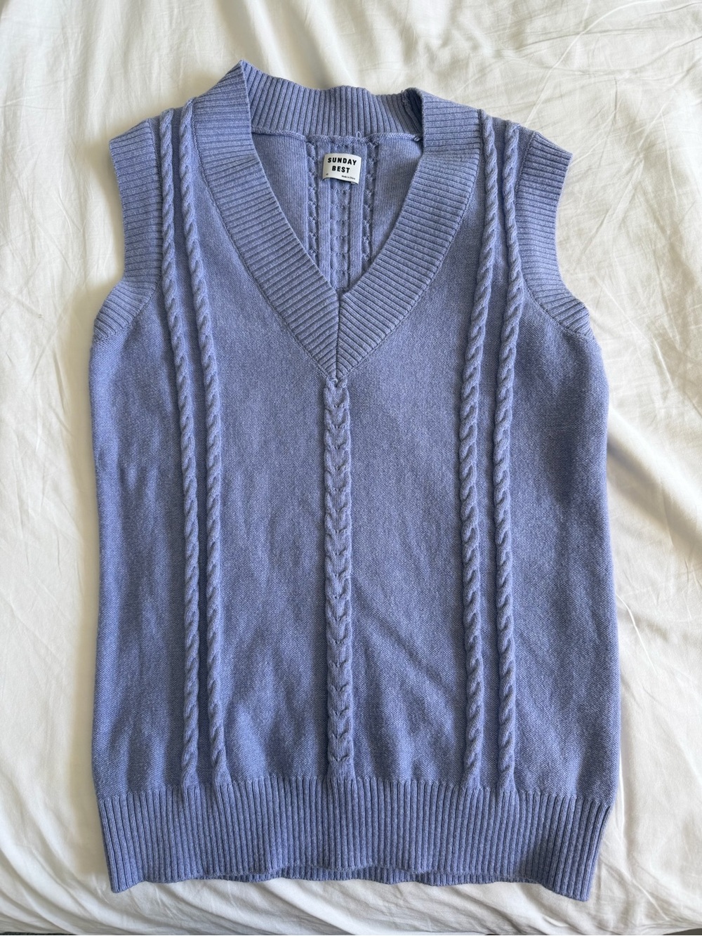 Sunday Best Lilac Cable-Knit V-Neck Sweater Vest